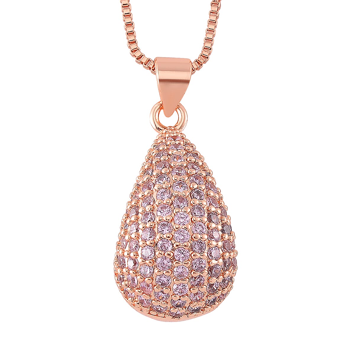 Simulated Pink Diamond Pendant Necklace in Rosetone 18-20 Inches image number 0