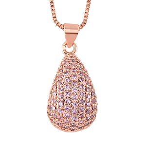 Simulated Pink Diamond Pendant Necklace in Rosetone 18-20 Inches