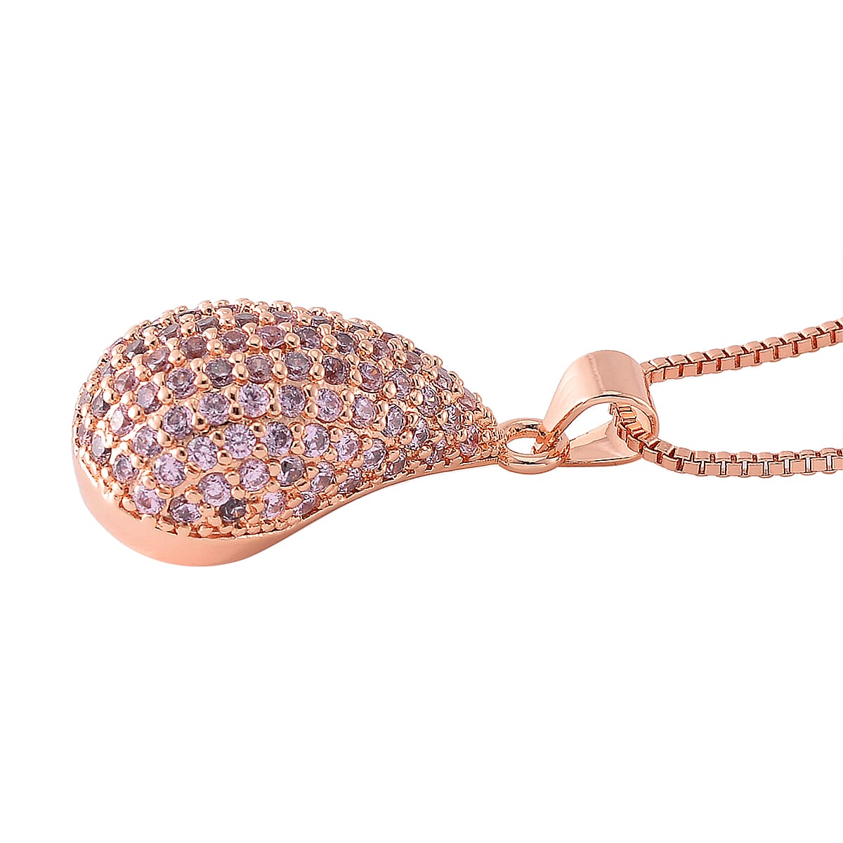 Simulated Pink Diamond Pendant Necklace in Rosetone 18-20 Inches image number 2