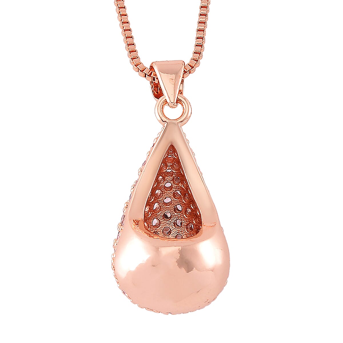 Simulated Pink Diamond Pendant Necklace in Rosetone 18-20 Inches image number 3