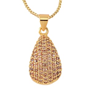 Simulated Champagne Diamond Pendant Necklace in Goldtone 18-20 Inches