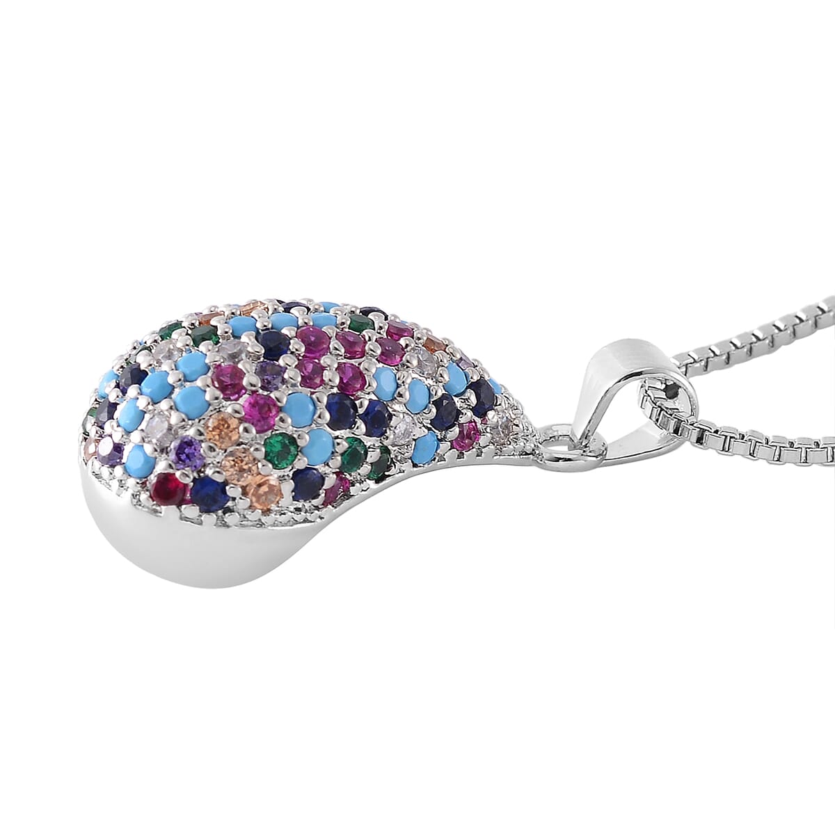Simulated Multi Color Diamond Pendant Necklace 18-20 Inches in Silvertone image number 2