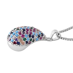 Simulated Multi Color Diamond Pendant Necklace 18-20 Inches in Silvertone