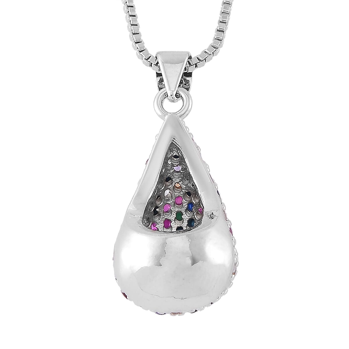Simulated Multi Color Diamond Pendant Necklace 18-20 Inches in Silvertone image number 3