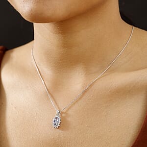 D'Joy Tanzanite and White Zircon 1.60 ctw Blooming Flower Pendant Necklace in Rhodium Over Sterling Silver 20 Inches