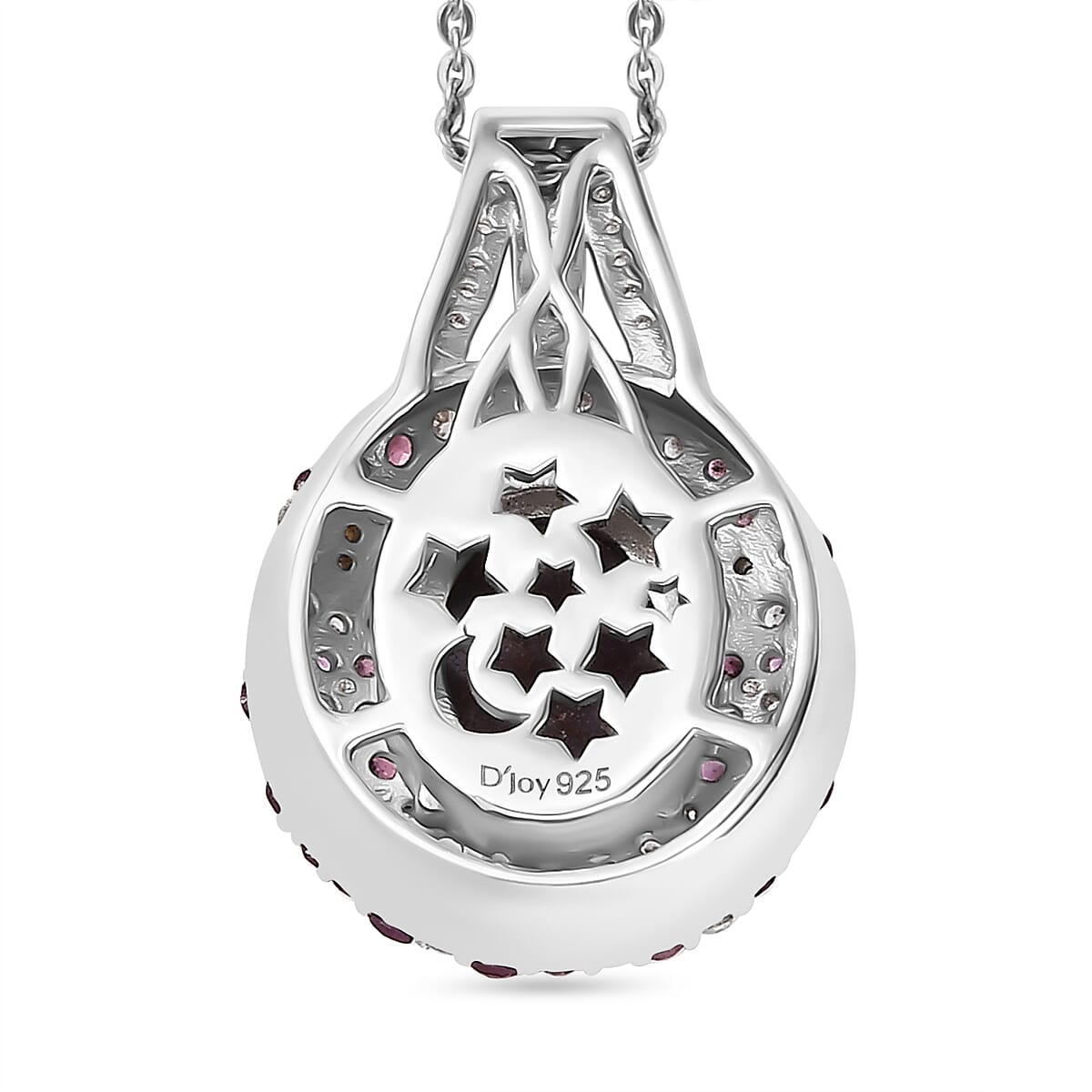 Indian Star Ruby and Multi Gemstone 7.50 ctw Celestial Pendant Necklace in Rhodium Over Sterling Silver 20 Inches