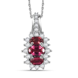 D'Joy Morro Redondo Pink Tourmaline and White Zircon 1.65 ctw Blooming Flower Pendant Necklace in Rhodium Over Sterling Silver 20 Inches