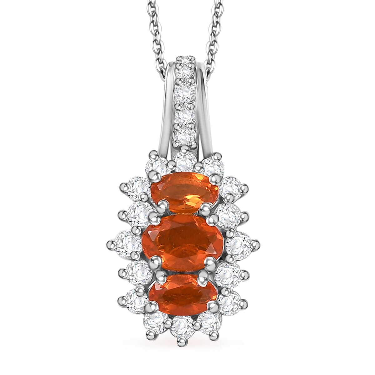 Crimson Fire Opal Pendant 1.40 ctw Necklace in Rhodium Over Sterling Silver 20 Inches image number 0