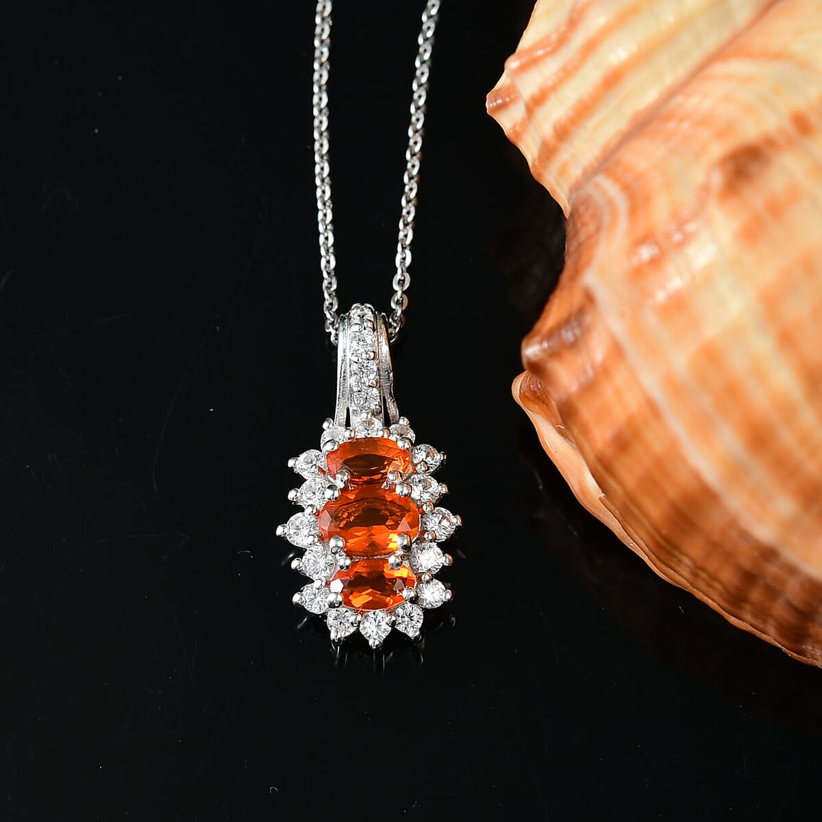 Crimson Fire Opal Pendant 1.40 ctw Necklace in Rhodium Over Sterling Silver 20 Inches image number 1