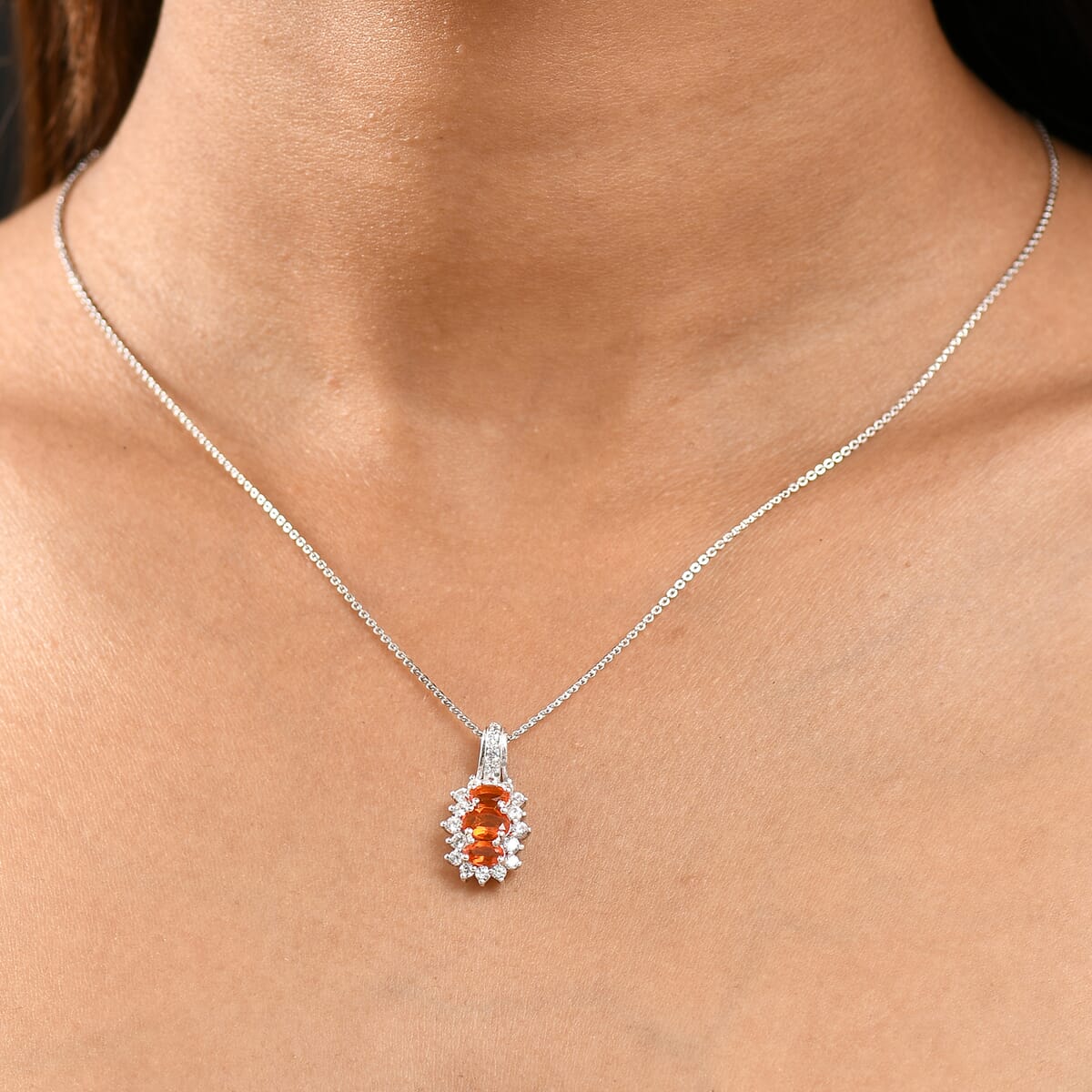 Crimson Fire Opal Pendant 1.40 ctw Necklace in Rhodium Over Sterling Silver 20 Inches image number 2