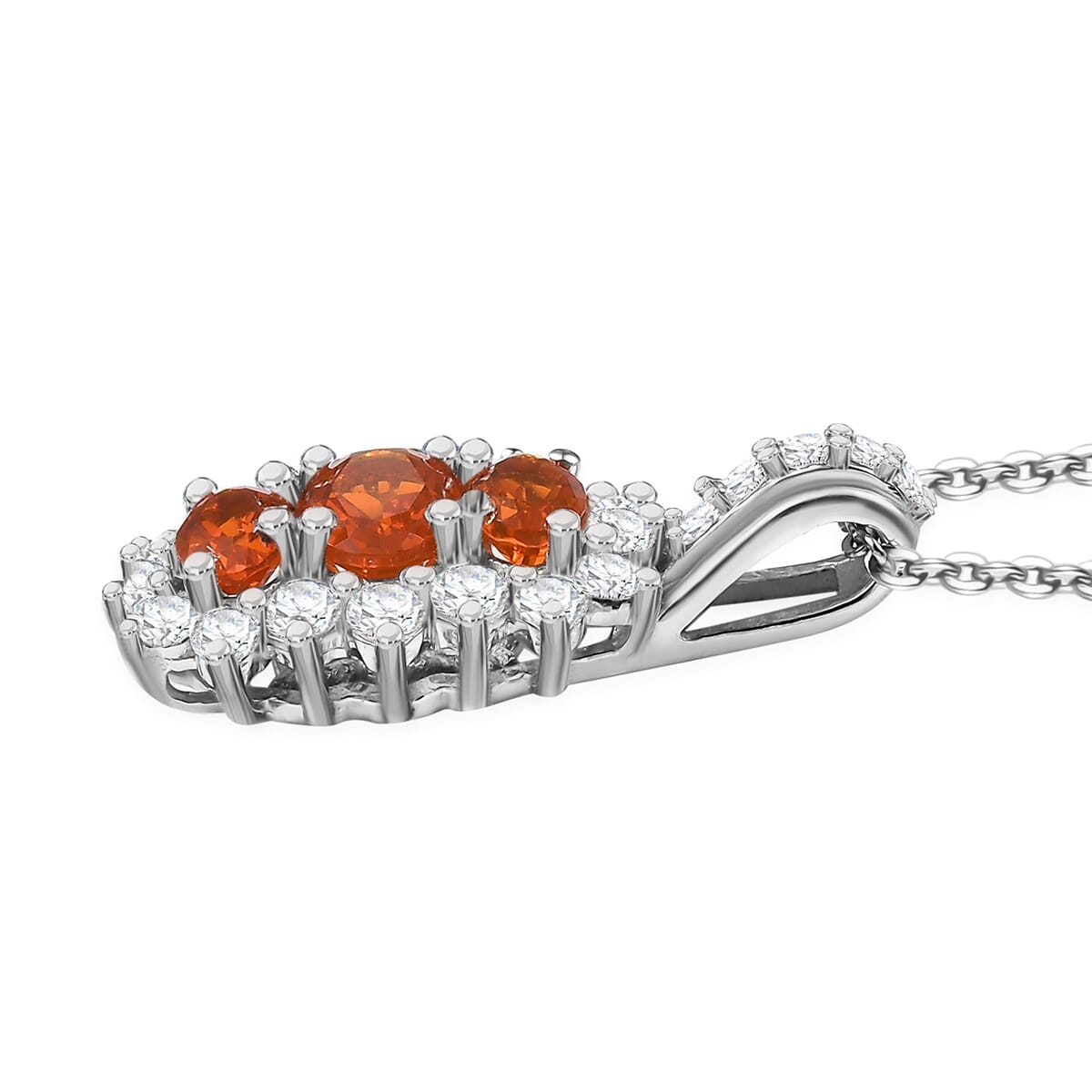 Crimson Fire Opal Pendant 1.40 ctw Necklace in Rhodium Over Sterling Silver 20 Inches image number 3