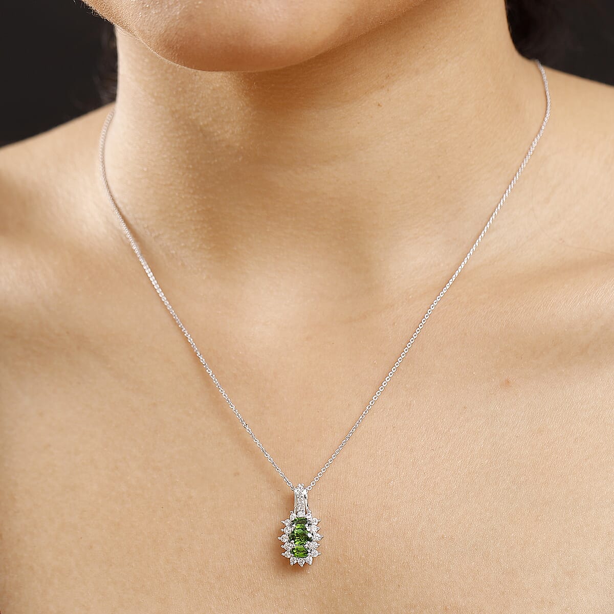 D'Joy Chrome Diopside and White Zircon 1.75 ctw Blooming Flower Pendant Necklace in Rhodium Over Sterling Silver 20 Inches image number 2