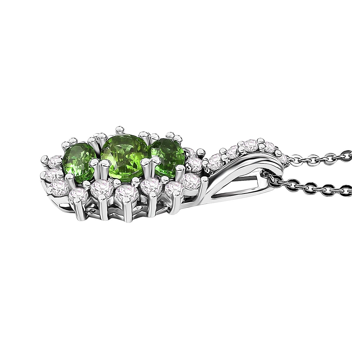 D'Joy Chrome Diopside and White Zircon 1.75 ctw Blooming Flower Pendant Necklace in Rhodium Over Sterling Silver 20 Inches image number 3