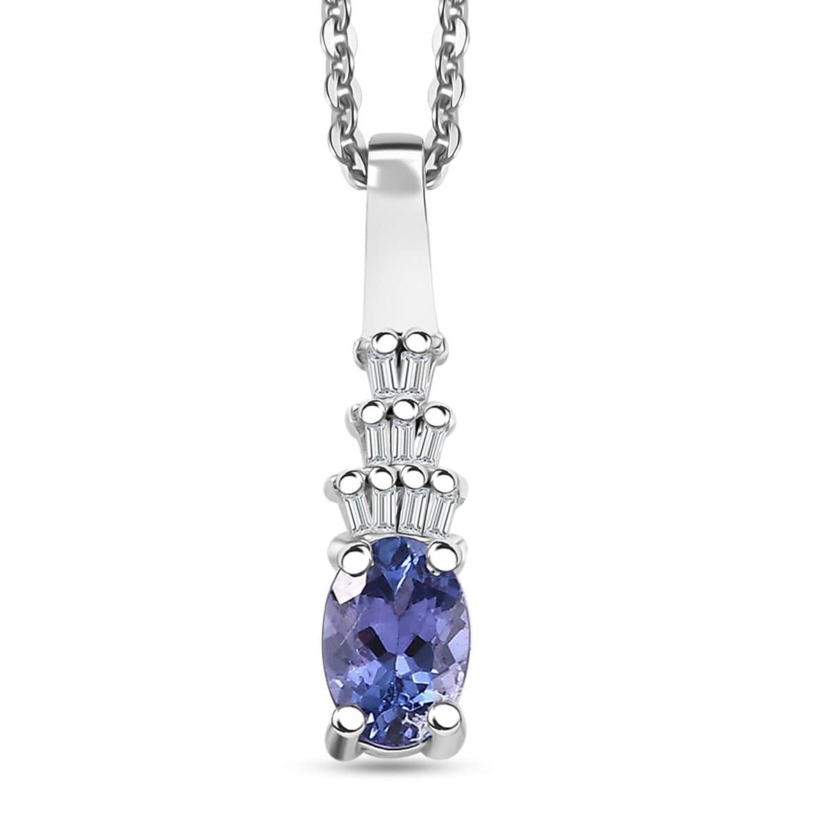 AAA Tanzanite and White Diamond 0.50 ctw Ballerina Pendant Necklace in Rhodium Over Sterling Silver 20 Inches  image number 0