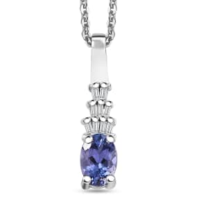 AAA Tanzanite and White Diamond 0.50 ctw Ballerina Pendant Necklace in Rhodium Over Sterling Silver 20 Inches 