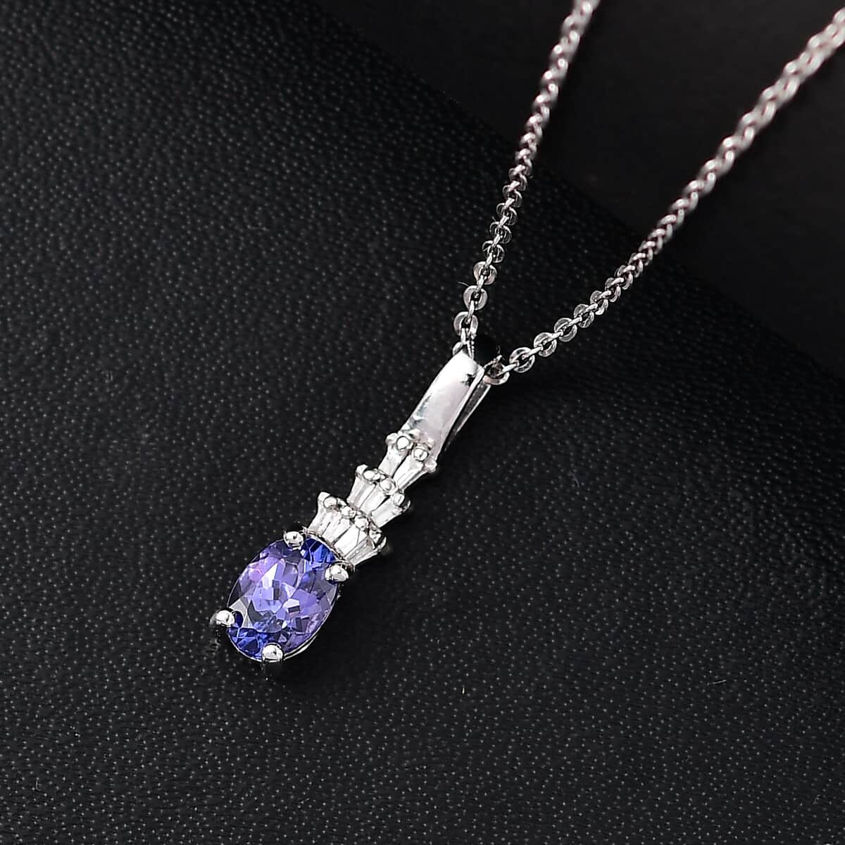 AAA Tanzanite and White Diamond 0.50 ctw Ballerina Pendant Necklace in Rhodium Over Sterling Silver 20 Inches  image number 1