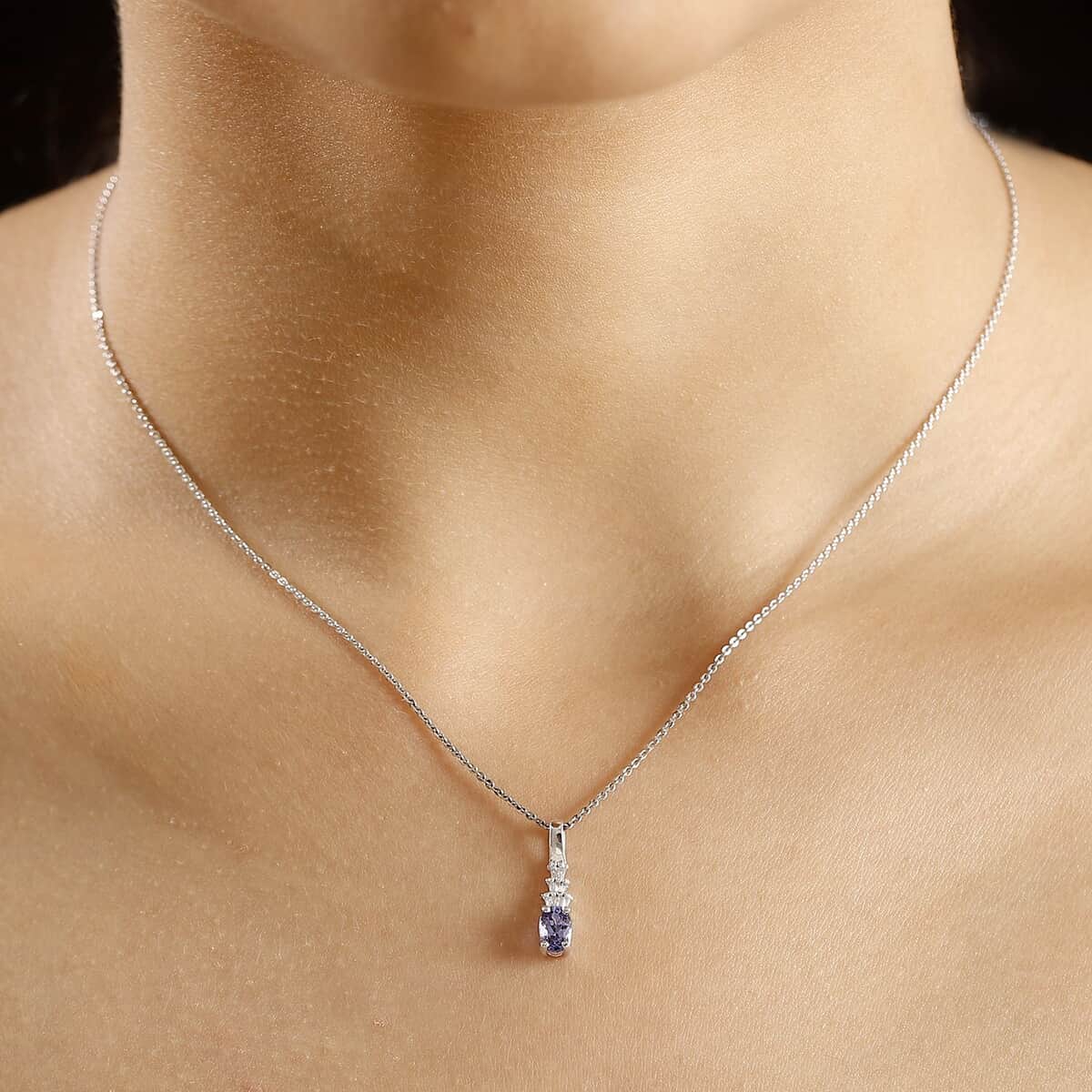 AAA Tanzanite and White Diamond 0.50 ctw Ballerina Pendant Necklace in Rhodium Over Sterling Silver 20 Inches  image number 2