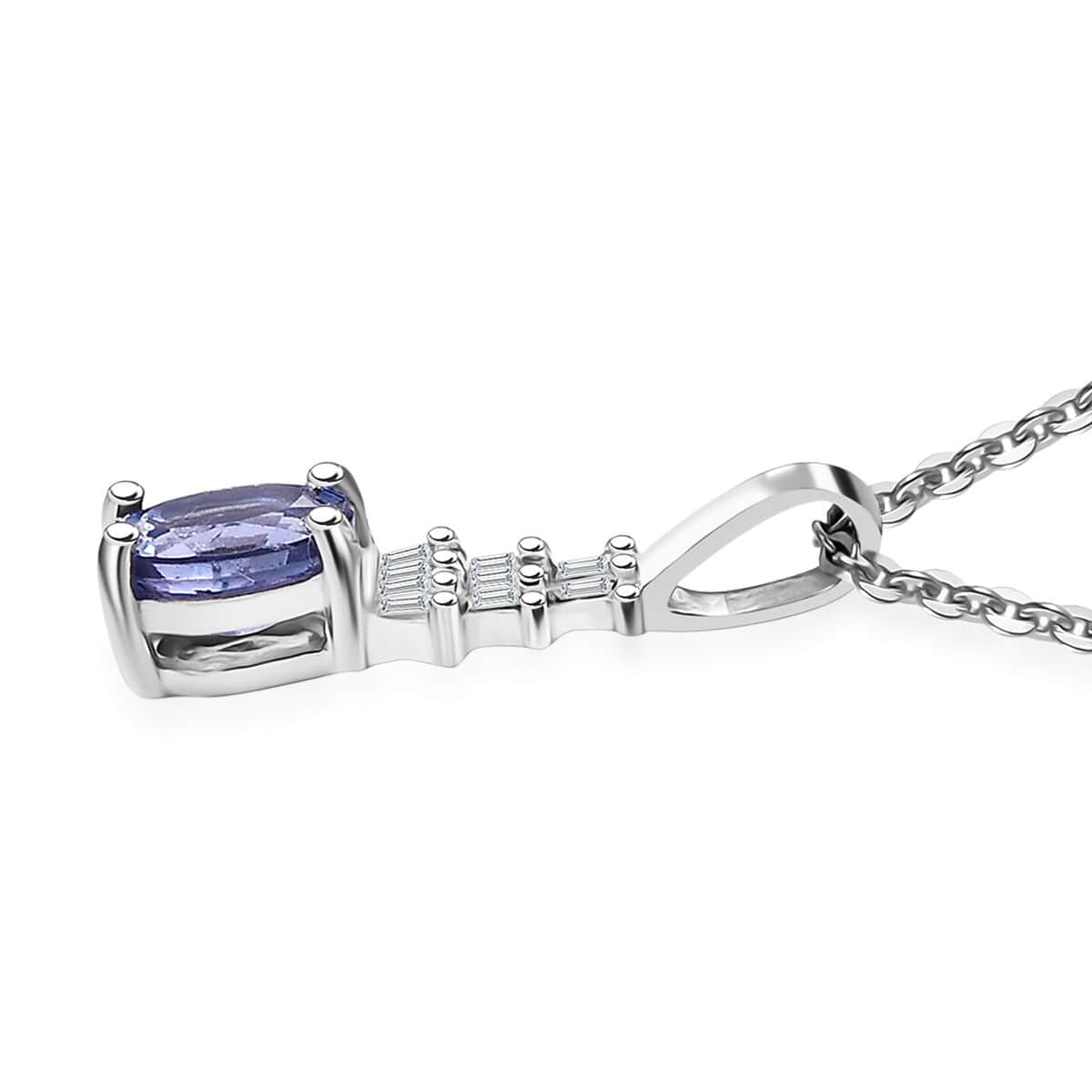 AAA Tanzanite and White Diamond 0.50 ctw Ballerina Pendant Necklace in Rhodium Over Sterling Silver 20 Inches  image number 3