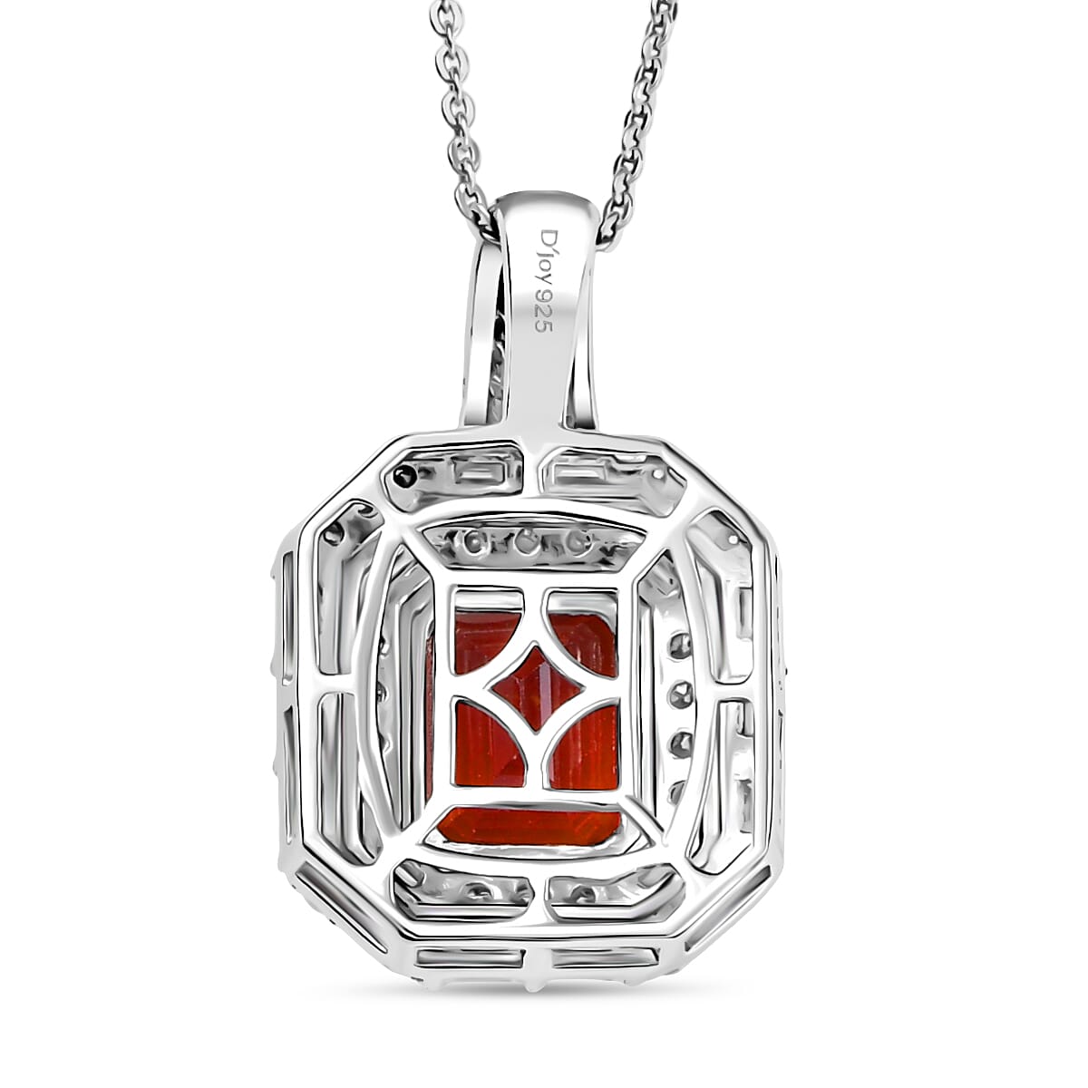 D'Joy Ceylon Hessonite Garnet and Moissanite 4.15 ctw Art Deco Pendant Necklace 20 Inches in Rhodium Over Sterling Silver image number 4