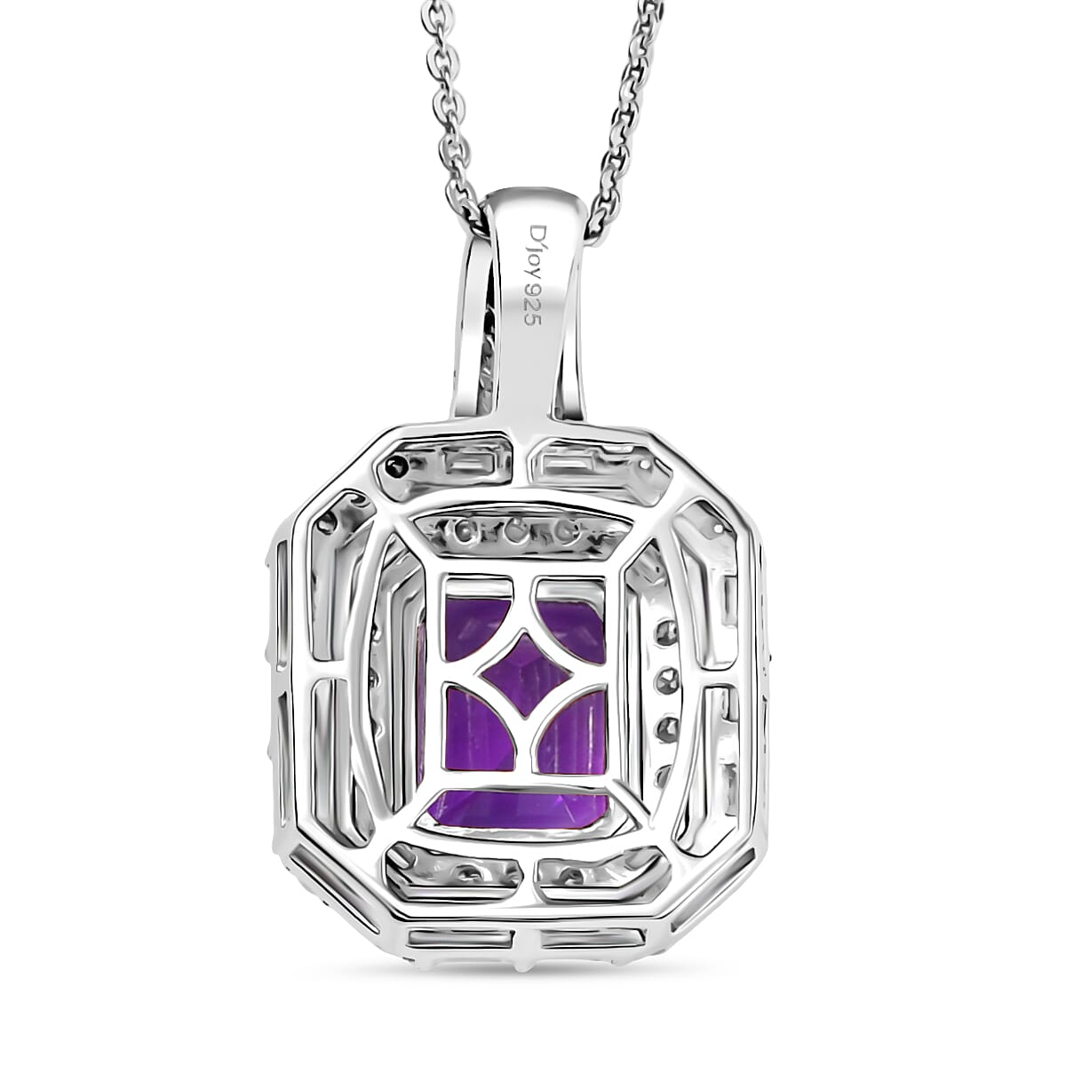 D'Joy Moroccan Amethyst and Moissanite 3.50 ctw Art Deco Pendant Necklace 20 Inches in Rhodium Over Sterling Silver image number 4