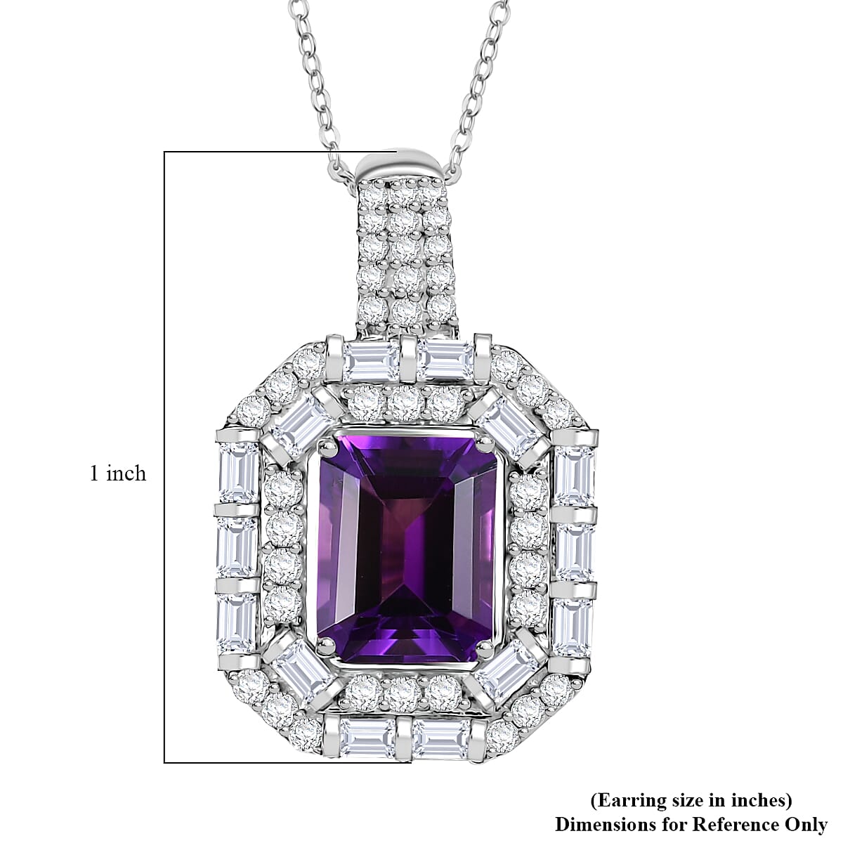 D'Joy Moroccan Amethyst and Moissanite 3.50 ctw Art Deco Pendant Necklace 20 Inches in Rhodium Over Sterling Silver image number 5
