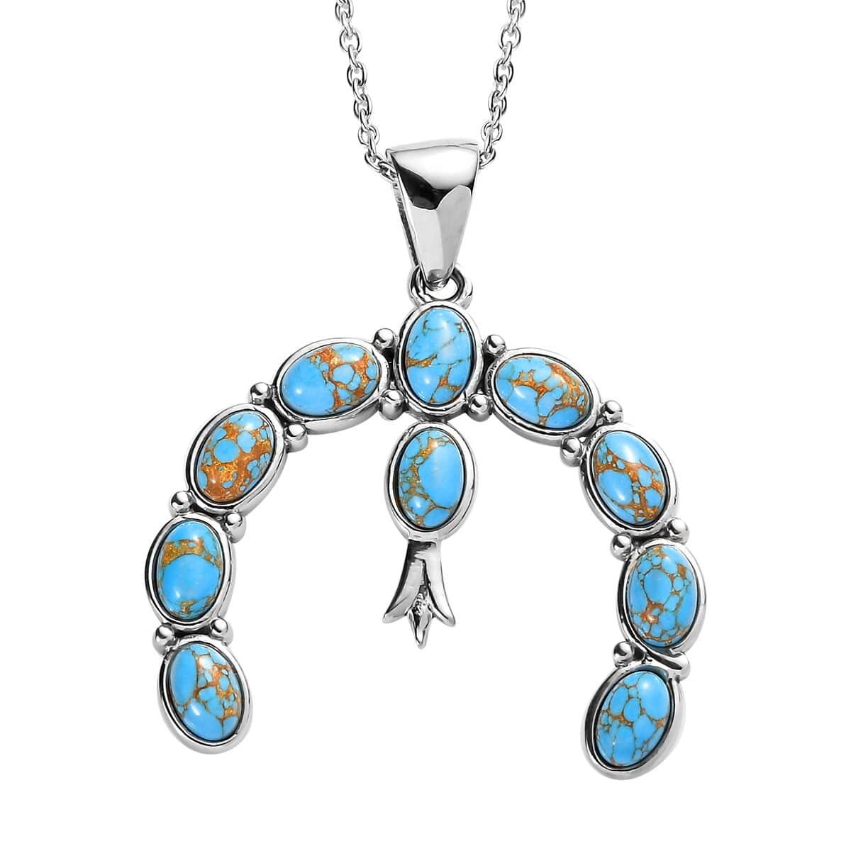 Mojave Blue Turquoise 5.35 ctw Squash Blossom Pendant Necklace 20 Inches in Stainless Steel image number 0