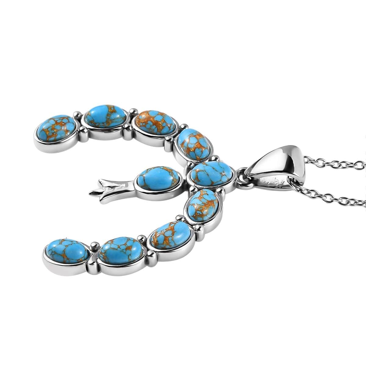 Mojave Blue Turquoise 5.35 ctw Squash Blossom Pendant Necklace 20 Inches in Stainless Steel image number 3