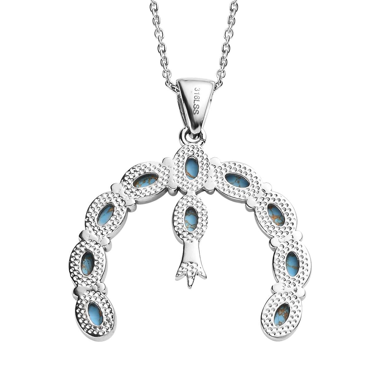 Mojave Blue Turquoise 5.35 ctw Squash Blossom Pendant Necklace 20 Inches in Stainless Steel image number 4