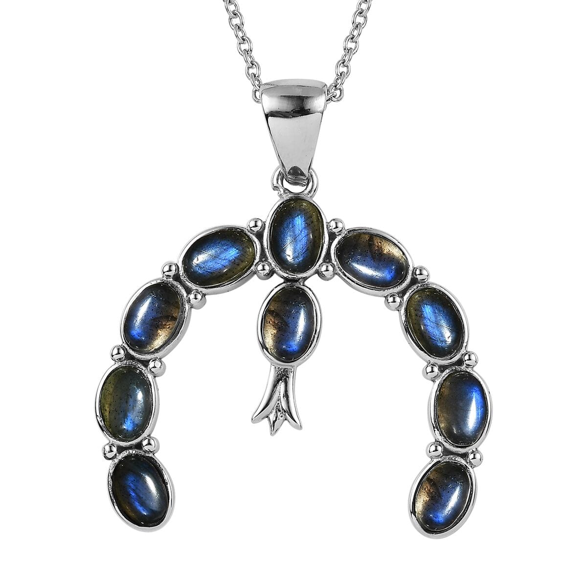 Malagasy Labradorite 2.10 ctw Squash Blossom Pendant Necklace in Stainless Steel 20 Inches image number 0