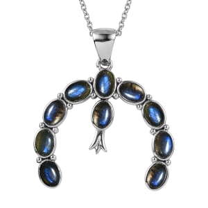 Malagasy Labradorite 2.10 ctw Squash Blossom Pendant Necklace in Stainless Steel 20 Inches