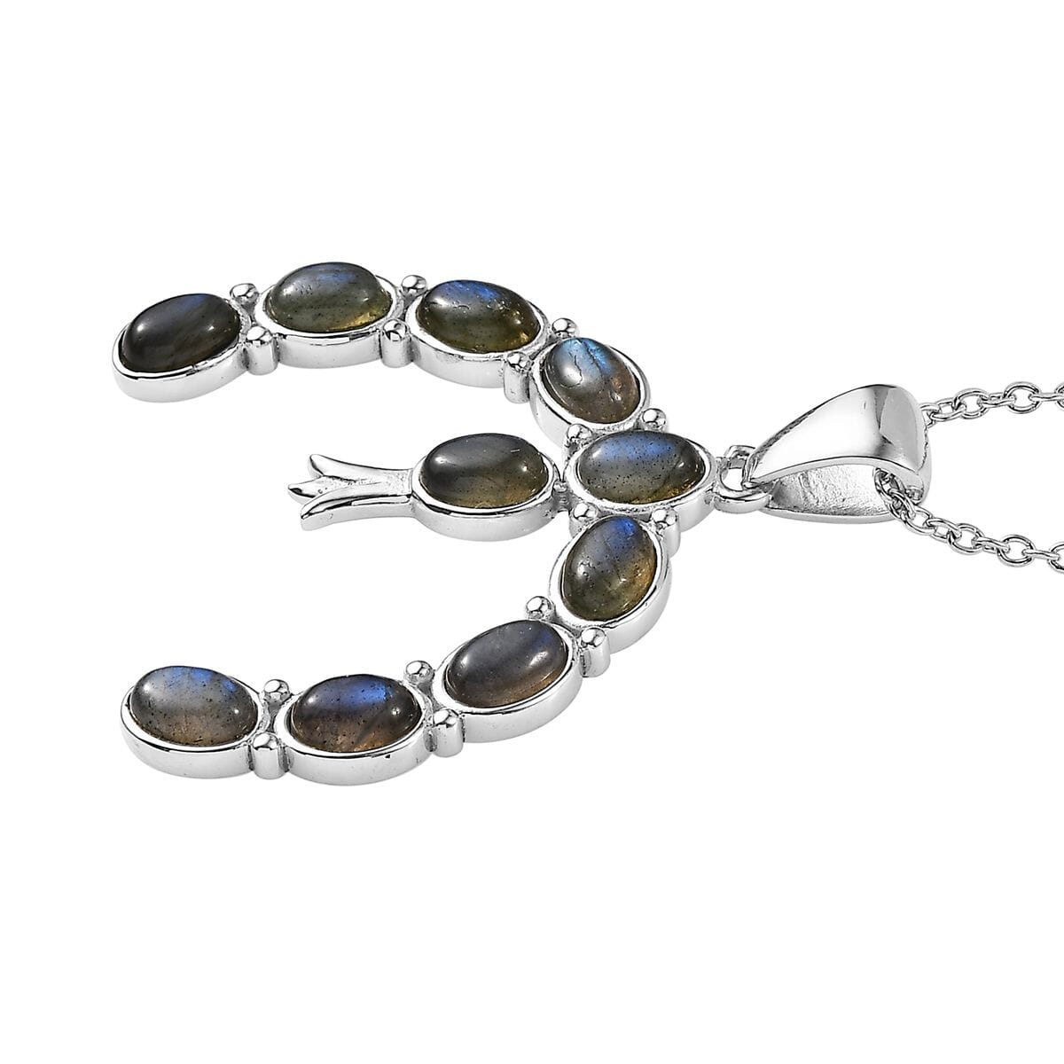 Malagasy Labradorite 2.10 ctw Squash Blossom Pendant Necklace in Stainless Steel 20 Inches image number 2