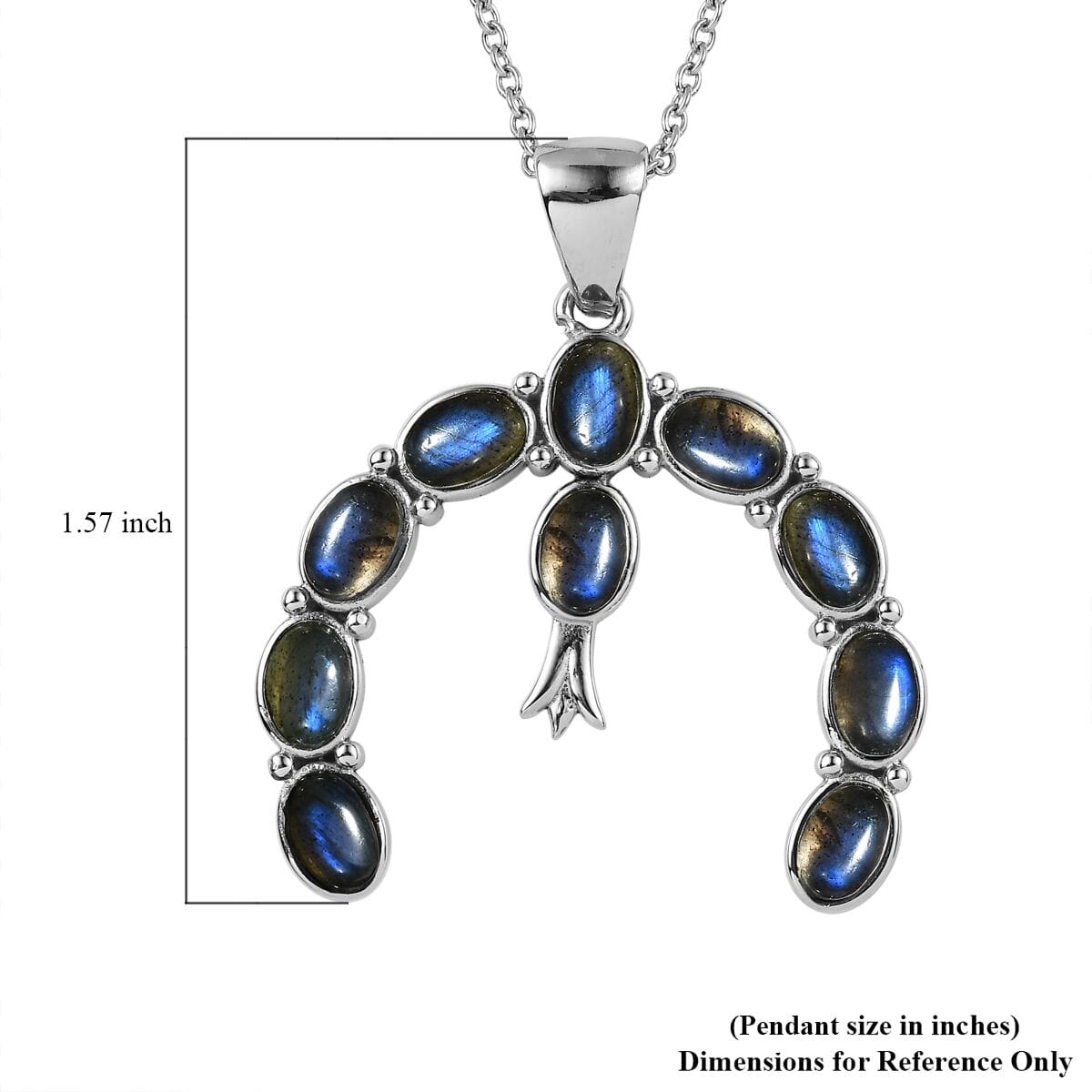 Malagasy Labradorite 2.10 ctw Squash Blossom Pendant Necklace in Stainless Steel 20 Inches image number 4