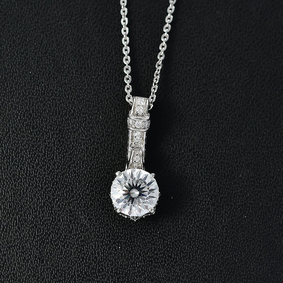 Crisantemo Cut Moissanite 1.60 ctw Vine Grace Pendant Necklace in Rhodium Over Sterling Silver 20 Inches image number 1