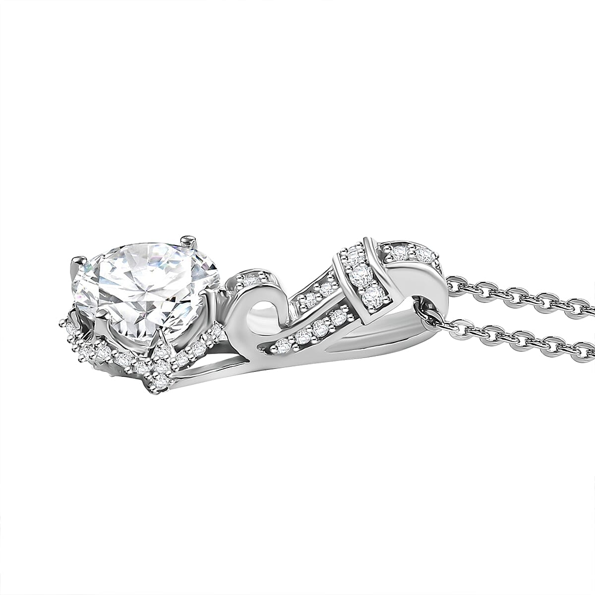 Crisantemo Cut Moissanite 1.60 ctw Vine Grace Pendant Necklace in Rhodium Over Sterling Silver 20 Inches image number 3