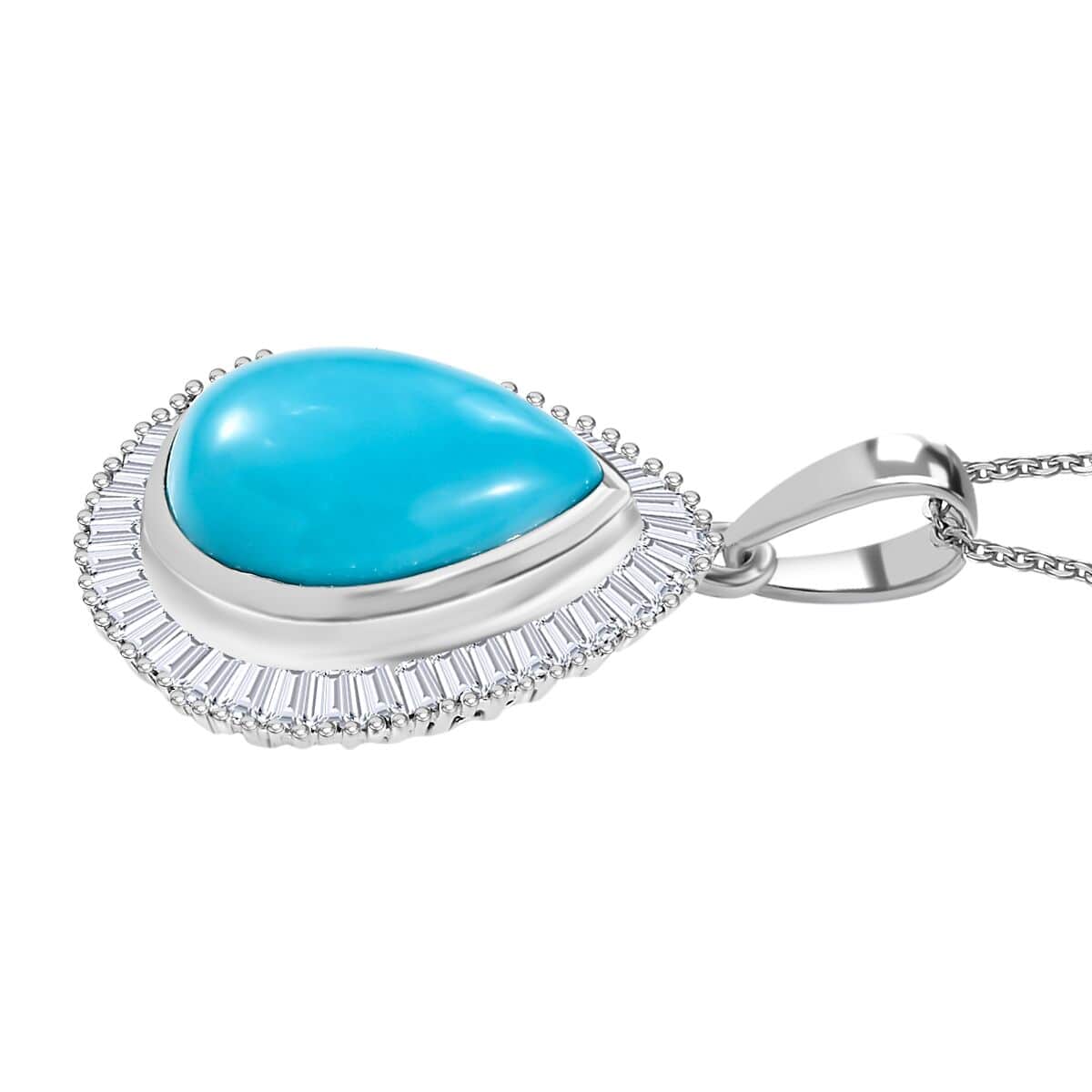 Premium Sleeping Beauty Turquoise and Diamond 4.25 ctw Dewdrop Pendant Necklace 20 Inches in Rhodium Over Sterling Silver image number 3