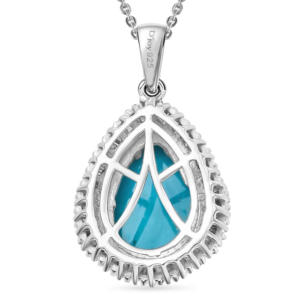 Premium Sleeping Beauty Turquoise and Diamond 4.25 ctw Dewdrop Pendant Necklace 20 Inches in Rhodium Over Sterling Silver image number 4