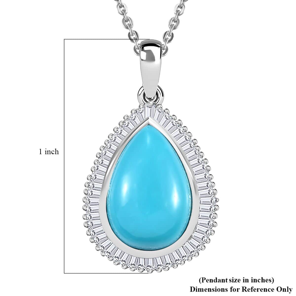 Premium Sleeping Beauty Turquoise and Diamond 4.25 ctw Dewdrop Pendant Necklace 20 Inches in Rhodium Over Sterling Silver image number 5