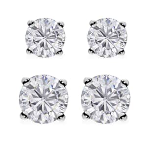 Moissanite 1.35 ctw Set of 2 Earrings in Rhodium Over Sterling Silver