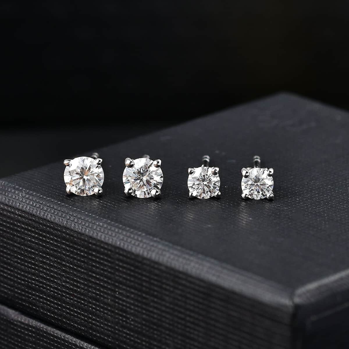 Moissanite 1.35 ctw Set of 2 Earrings in Rhodium Over Sterling Silver image number 1