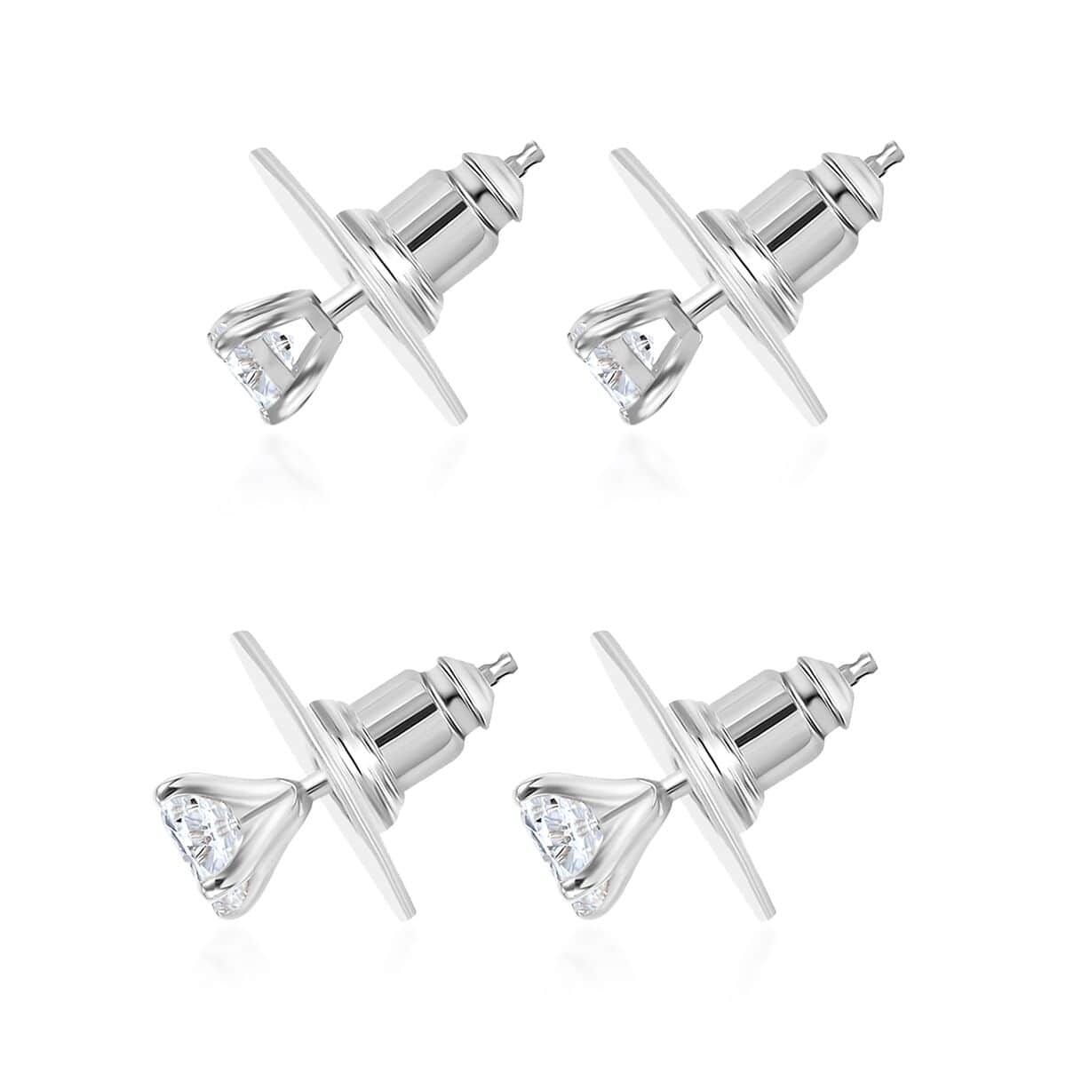 Moissanite 1.35 ctw Set of 2 Earrings in Rhodium Over Sterling Silver image number 3