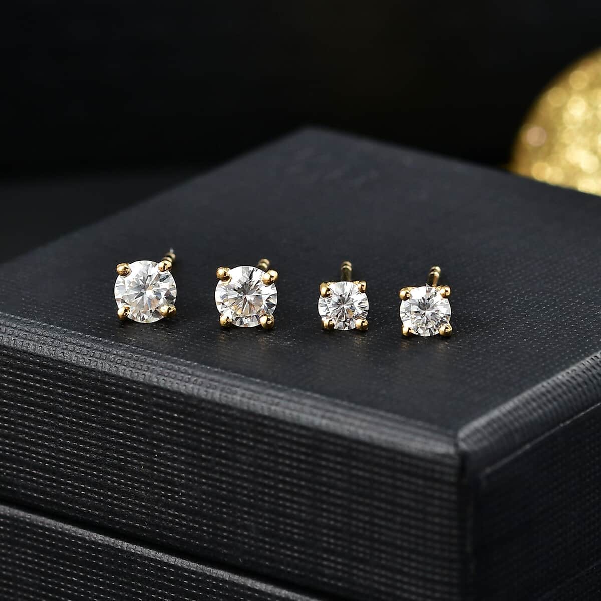 Moissanite 1.35 ctw Set of 2 Earrings in 18K Vermeil Yellow Gold Over Sterling Silver image number 1