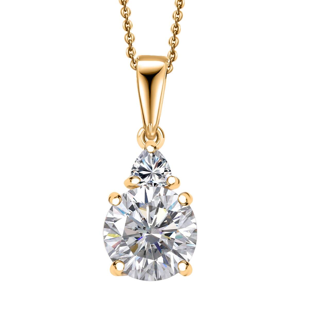 Moissanite (Rnd 8mm) Pendant in 18K Vermeil YG Over Sterling Silver with Stainless Steel Necklace (20 Inches) 2.00 ctw image number 0