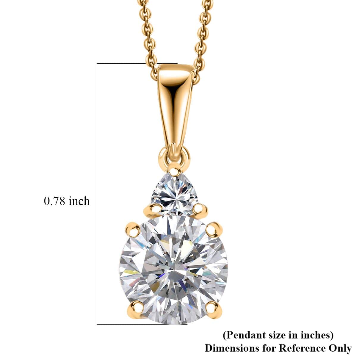 Moissanite (Rnd 8mm) Pendant in 18K Vermeil YG Over Sterling Silver with Stainless Steel Necklace (20 Inches) 2.00 ctw image number 5