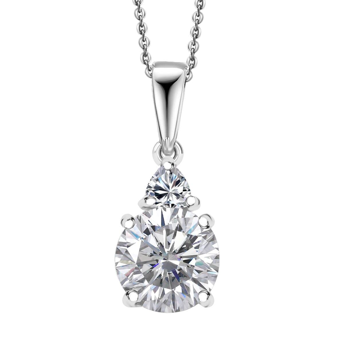 Doorbuster Moissanite 2.20 ctw Pendant in Rhodium Over Sterling Silver with Stainless Steel Necklace 20 Inches image number 0