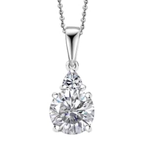 Doorbuster Moissanite 2.20 ctw Pendant in Rhodium Over Sterling Silver with Stainless Steel Necklace 20 Inches