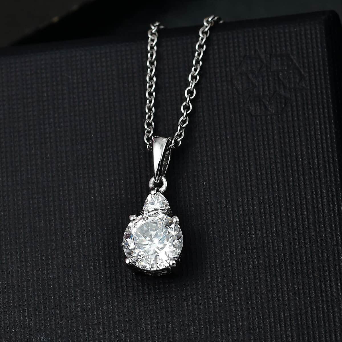 Doorbuster Moissanite 2.20 ctw Pendant in Rhodium Over Sterling Silver with Stainless Steel Necklace 20 Inches image number 1