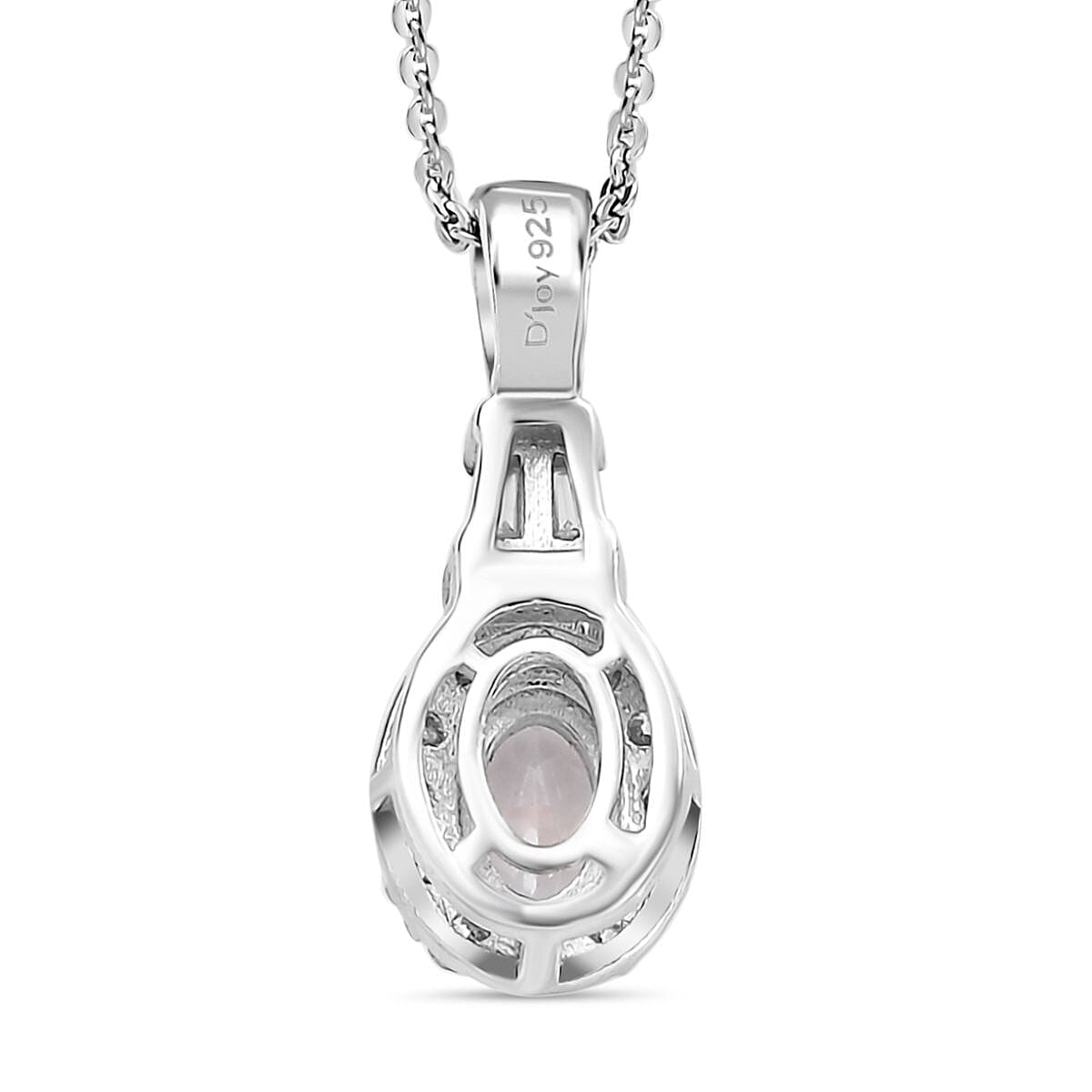 Premium Malagasy Moonstone and Moissanite 1.50 ctw Halo Ring (Size 5.0) and Pendant Necklace in Rhodium Over Sterling Silver 20 Inches