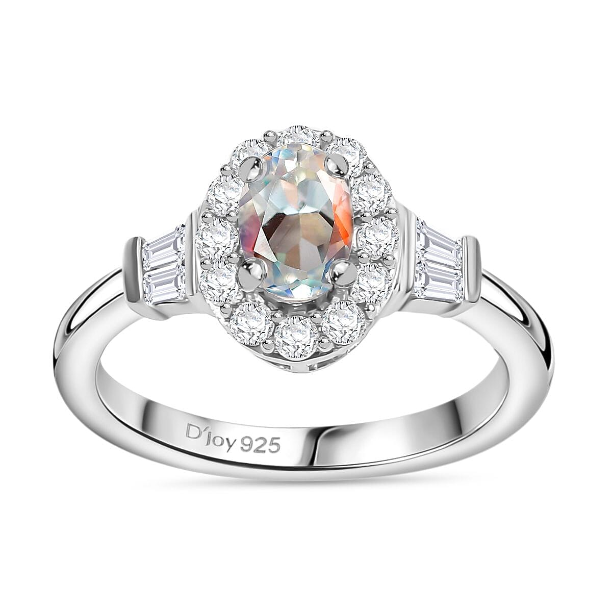 Premium Malagasy Moonstone and Moissanite 1.50 ctw Halo Ring (Size 8.0) and Pendant Necklace in Rhodium Over Sterling Silver 20 Inches image number 3