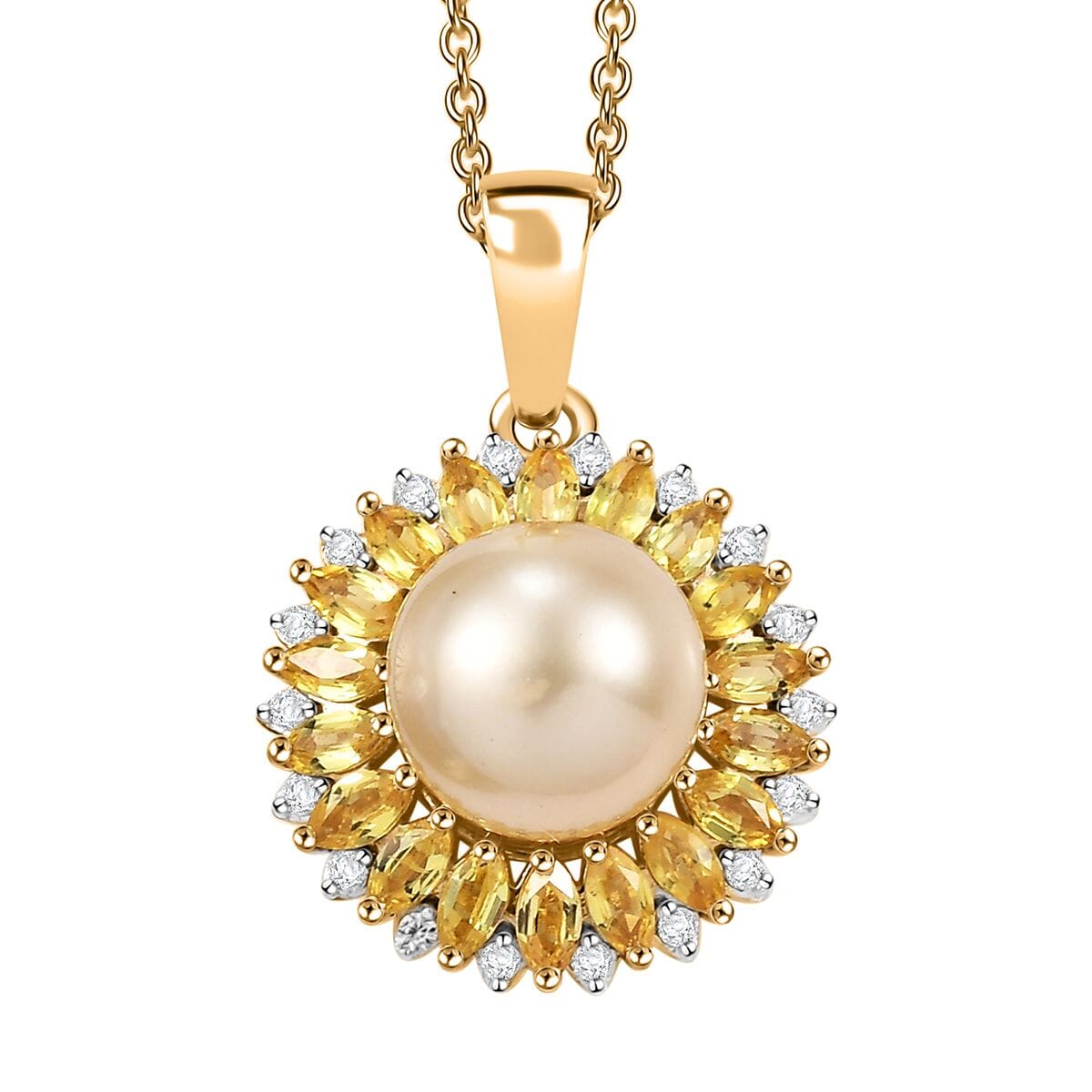 D'Joy South Sea Golden Cultured Pearl and Multi Gemstone 2.00 ctw Pendant Necklace in 18K Vermeil Yellow Gold Over Sterling Silver 20 Inches image number 0