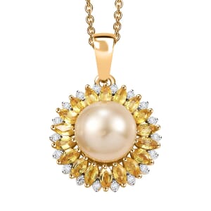 D'Joy South Sea Golden Cultured Pearl and Multi Gemstone 2.00 ctw Pendant Necklace in 18K Vermeil Yellow Gold Over Sterling Silver 20 Inches